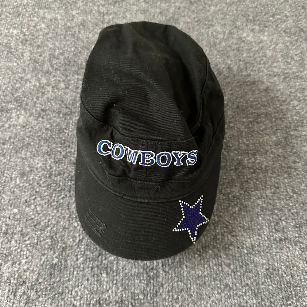 District Threads Hat Womens OS Black Distressed Rhinestone Star Dallas Cowboys